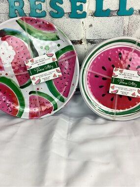PRIMROSE ALLEY Watermelon Melamine 4 Dinner Plates, 4 Salad Plates,  NEW